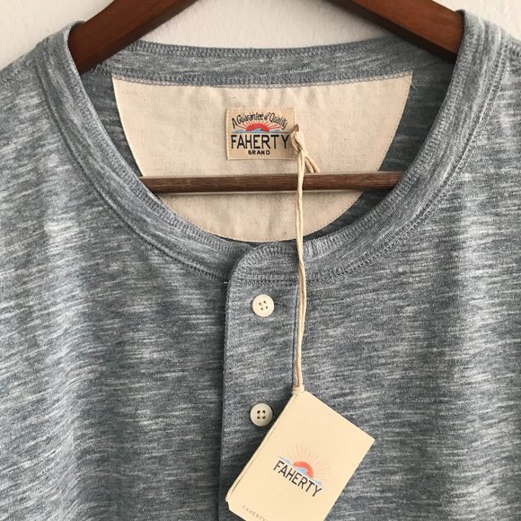 FAHERTY Short Sleeve Heathered Cotton Blend Henley - Picture 1 of 4